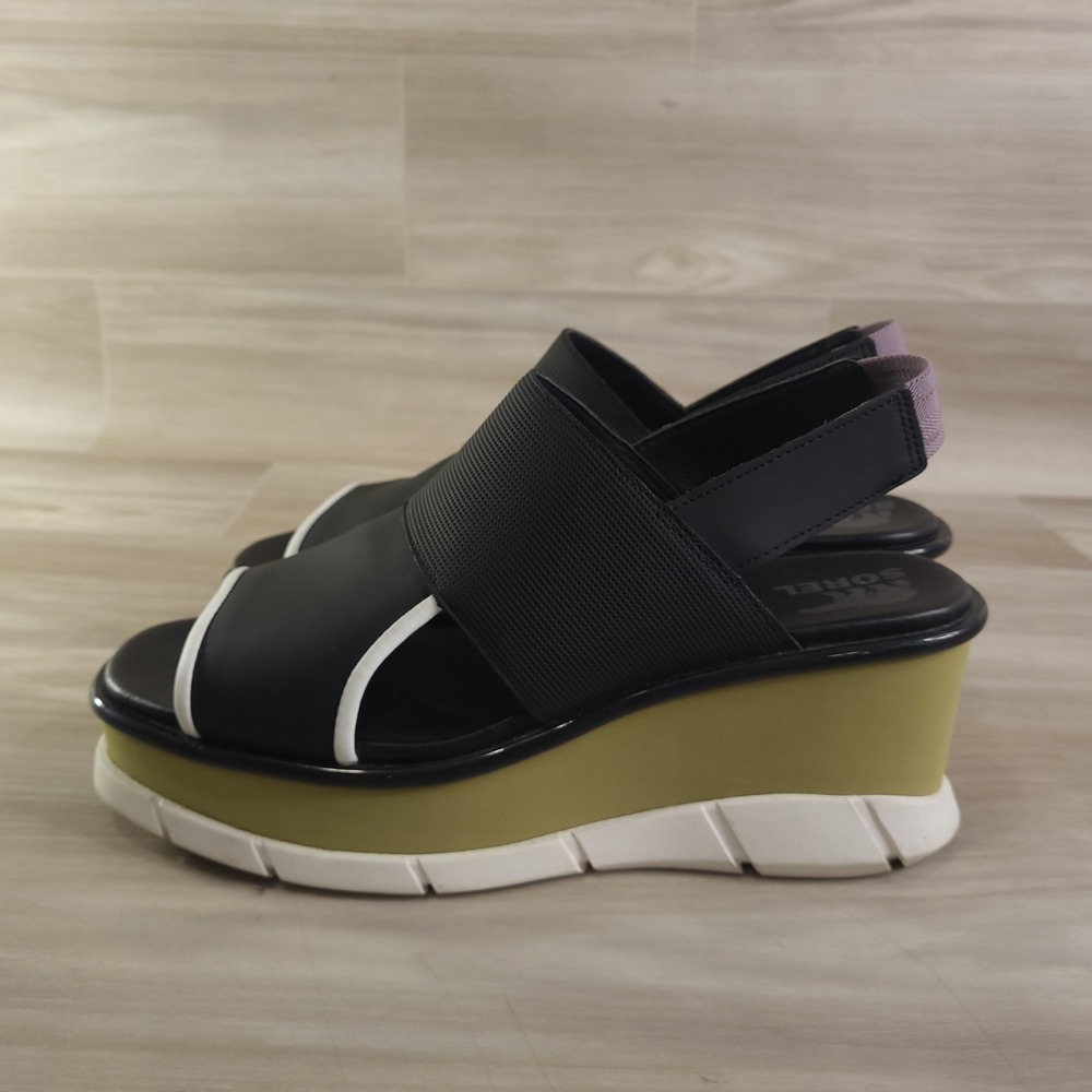 Sorel Joanie III Slingback Wedge Sandals Womens Size 9Black Beige Platform - Picture 7 of 12